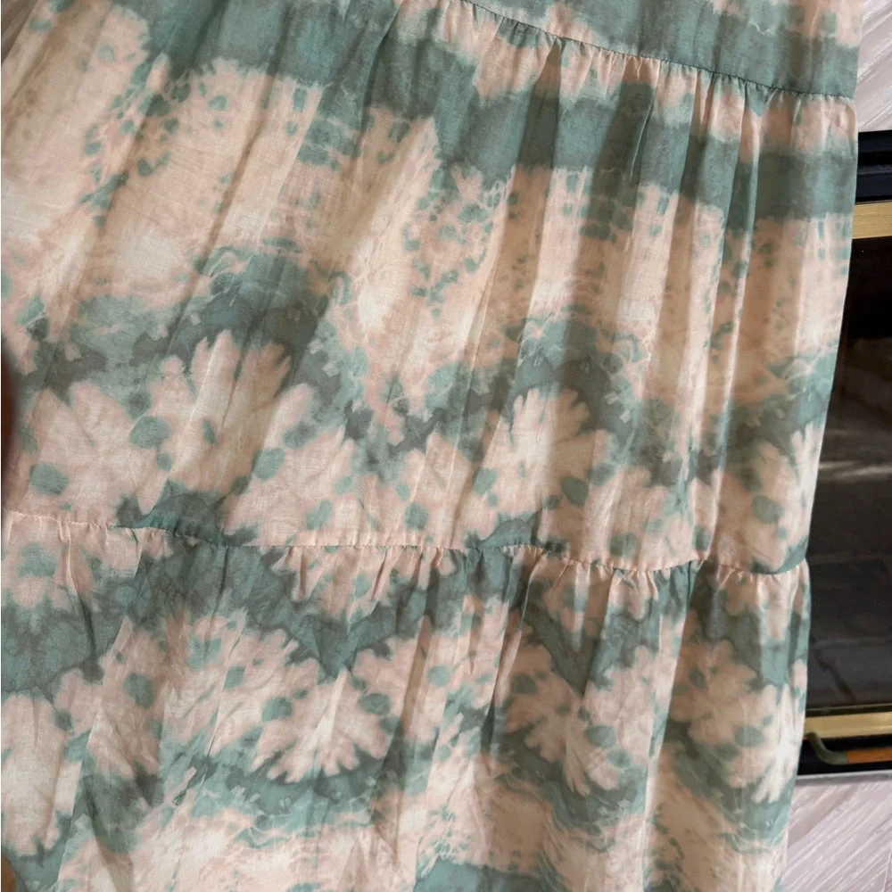 NWT KIVARI Mirage Tie-Dye Cotton Voile Maxi Dress Green Teal Cream Beaded 8 med - Picture 3 of 7